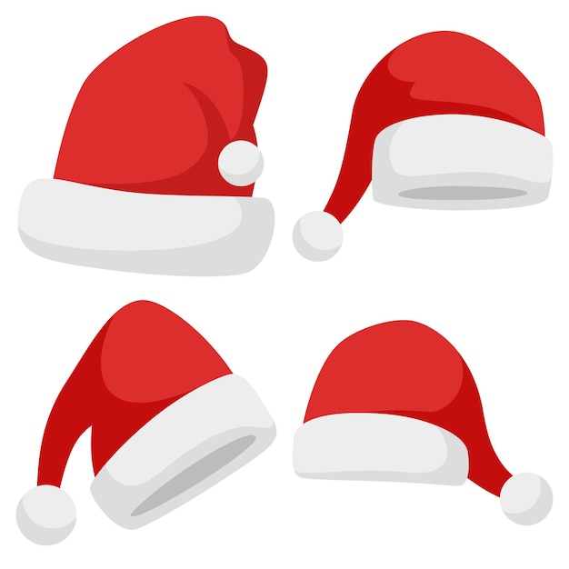 Set of Santa Claus hat isolated on white background