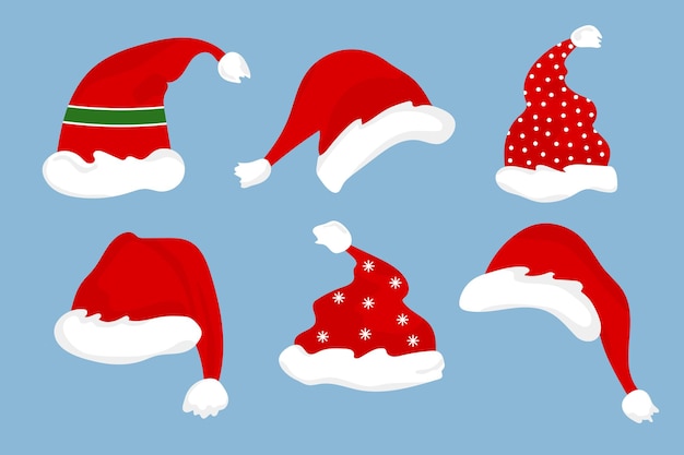 Vector set of santa claus hats new year hats