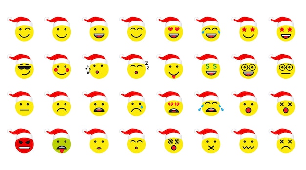 Set of Santa Claus icons. Character faces, emoticon lines speaking ho-ho-ho and other.