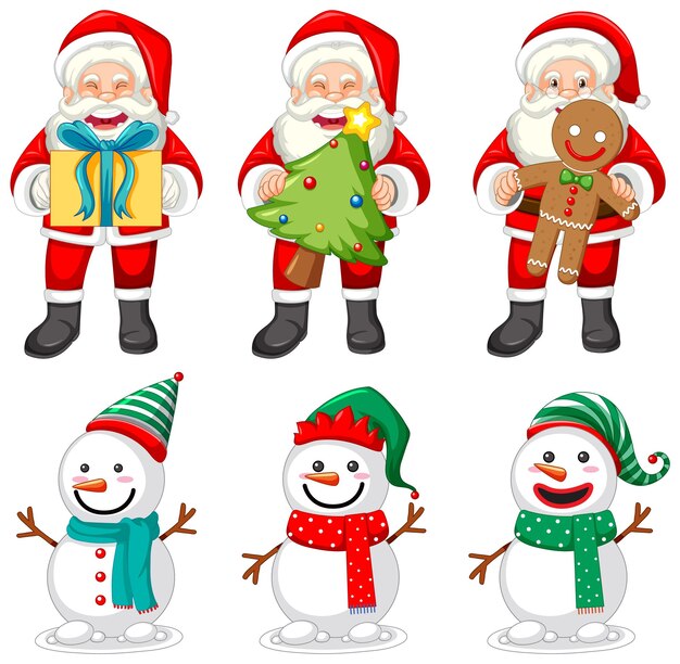 Vector set santa claus and snowman set