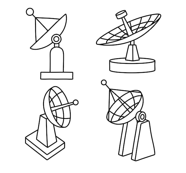 set of Satellite dish icon in outline style