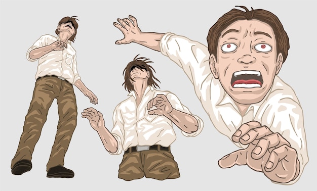 a set of scared and frightened screamed man expression illustration