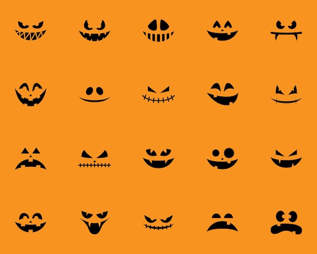 Set of scary face icons halloween evil face