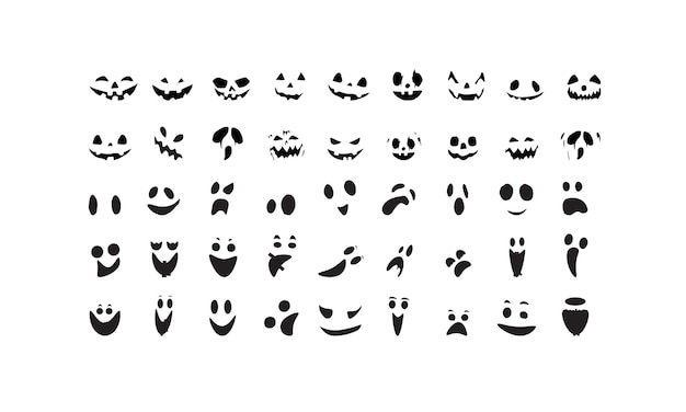 Set of scary and funny faces