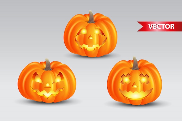 Set of scary pumpkins  on white background. suitable for   halloween background, poster, banner and flyer