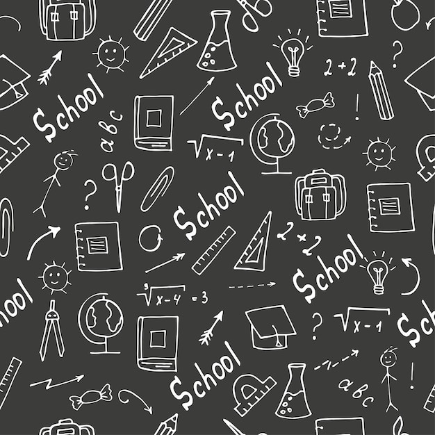 A set of school accessories Handdrawn seamless pattern of study supplies