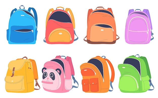 Vector set of school backpacks children briefcases for carrying school supplies vector illustration