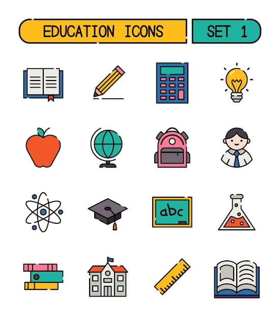 Vector set of school and education icons