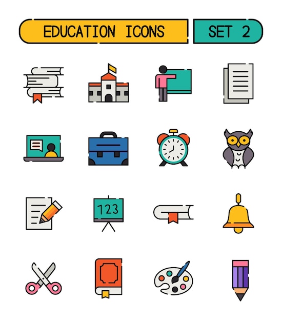 Vector set of school and education icons