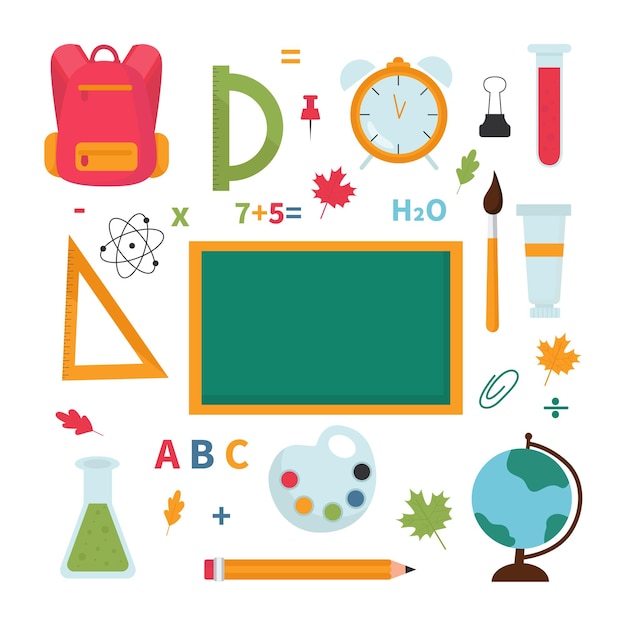 A set of school and educational elements The concept of back to school Vector illustration