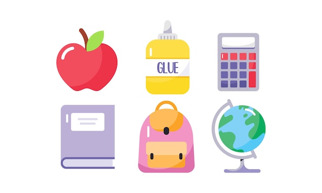 Set of School Equipments Flat Design Illustration