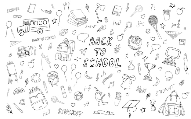 Set for school and studentsBack to school illustrationSchool doodle lesson time School tools