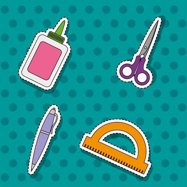 Set school tools with patche sticker