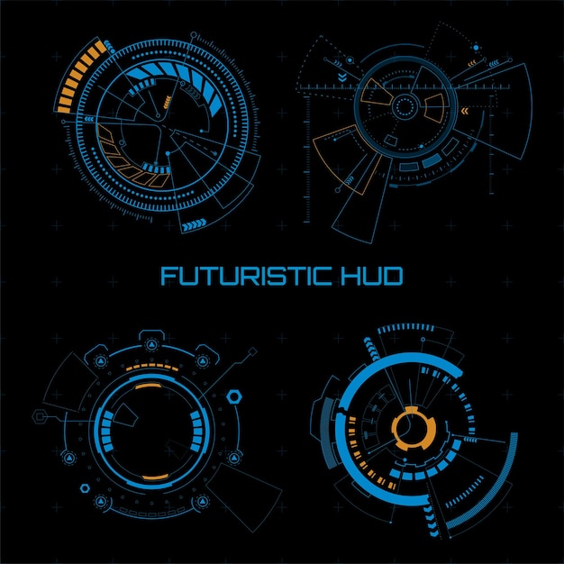 Set of sci fi futuristic user interfaces on dark background