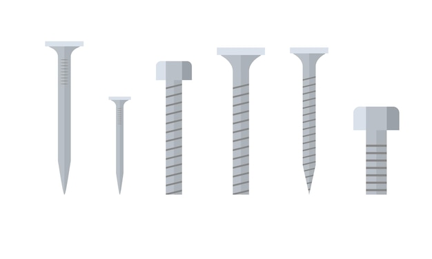 Set of screws and bolts on a white background. Vector illustration.