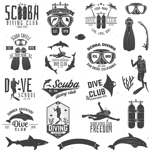 Set of Scuba diving club and diving school design