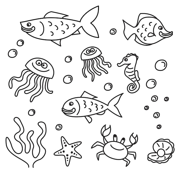 Set of sea animal