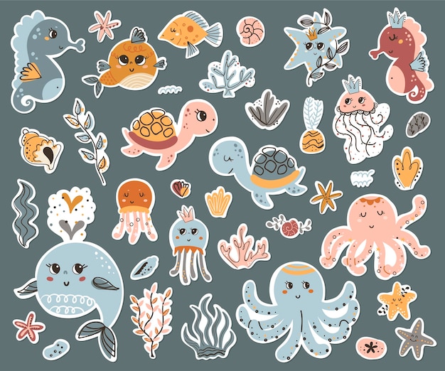 set of sea animals stickers