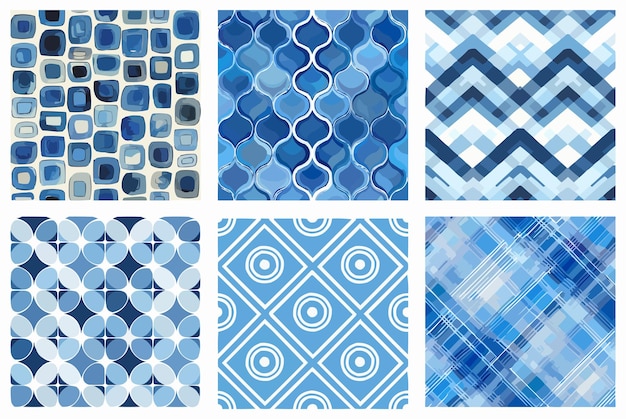 a set of sea seamless pattern design blue background