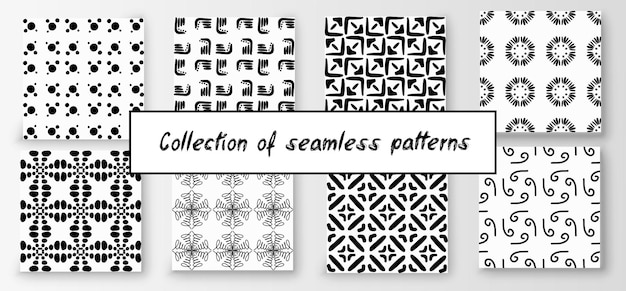 Set of seamless abstract geometric handdrawn patterns Modern creative background