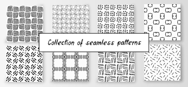 Set of seamless abstract geometric handdrawn patterns Modern creative background