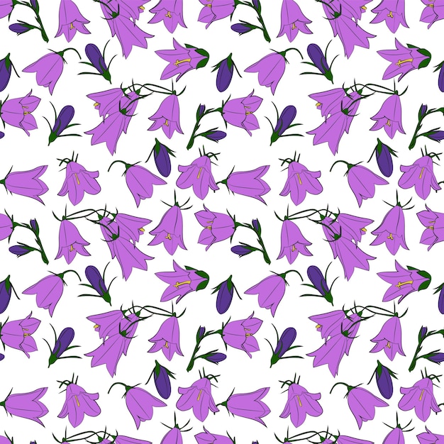 A set of seamless background with bellflowers Vector graphics 1000x1000