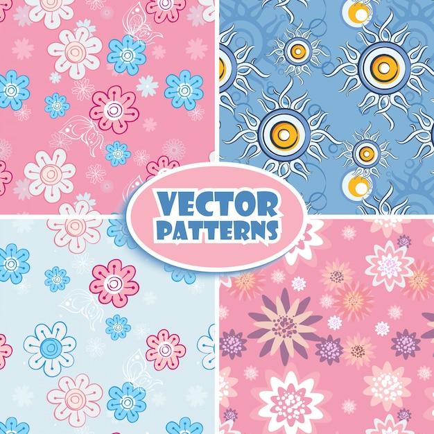 Set of seamless backgrounds pink and blue.