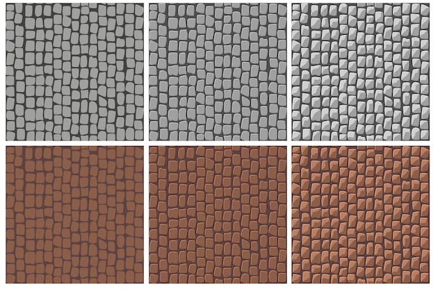 Set of seamless cobblestone paving patterns