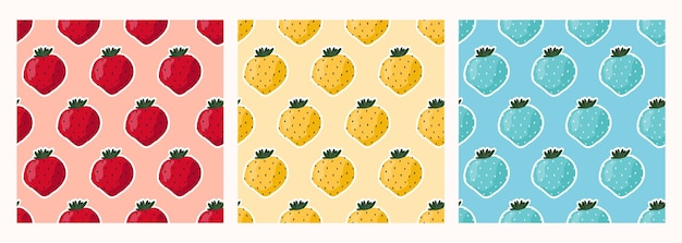 Set seamless different strawberry pattern.