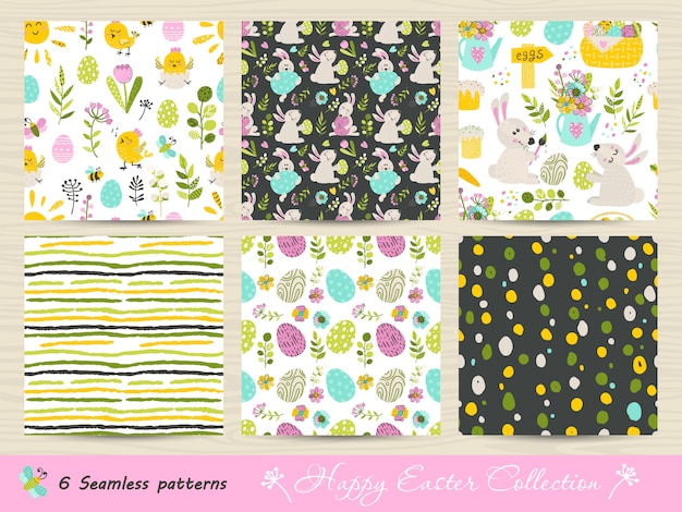 Set of seamless Easter patterns