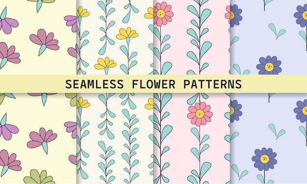 A set of seamless flower patterns