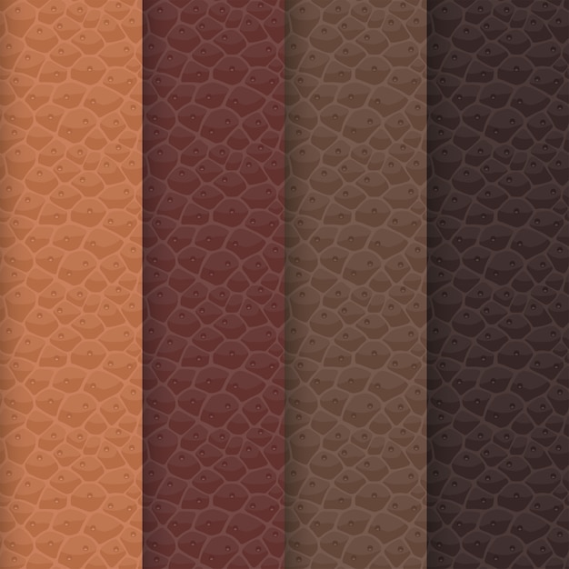 Vector   set of seamless leather textures based on a brown palette. shades of the pattern are aligned with a traditional colors of caramel, chocolate, cocoa and coffee. realistic animal skin surface.