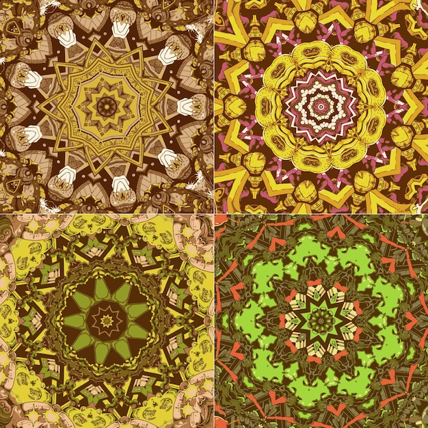 Set of seamless pattern with ethnic mandala ornament