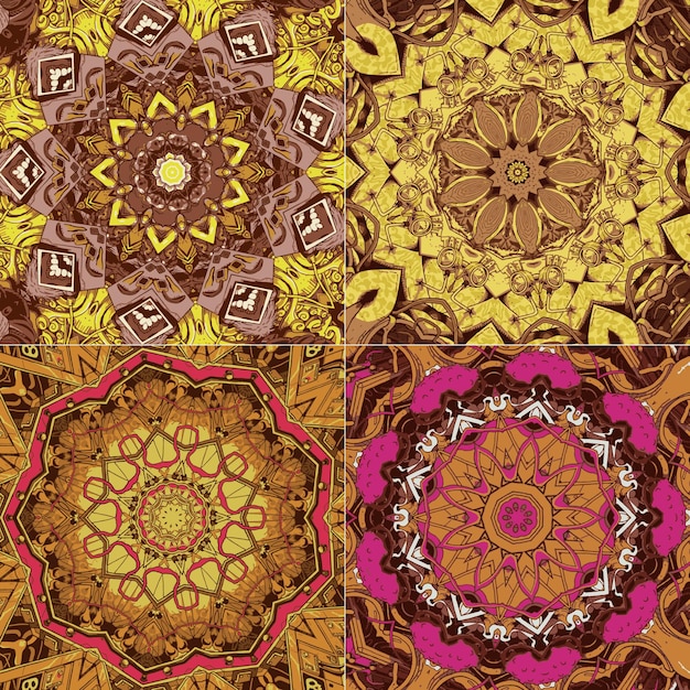 Set of seamless pattern with ethnic mandala ornament