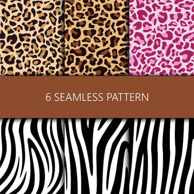 Set of seamless pattern with leopard and zebra skin