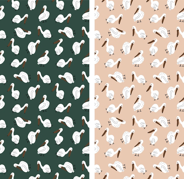 Set of seamless patterns.Cute birds for textile and packaging design