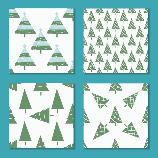 A set of seamless patterns of stylized simple shape Christmas trees Holiday vector background