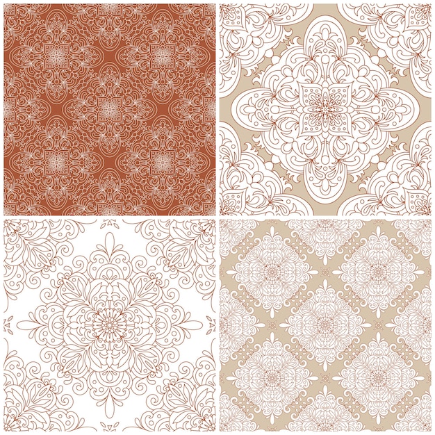 Set of  seamless patterns. Vintage damask ornament.  decorative background. Great for any design.