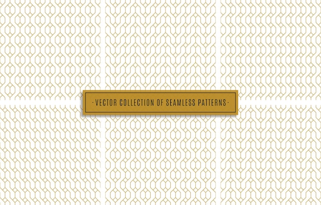 Set of seamless patterns on white background of grid golden color