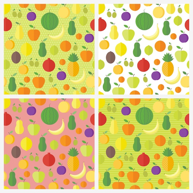 Set of seamless patterns with fruits and berries