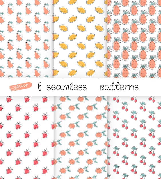 Set of seamless patterns with fruits