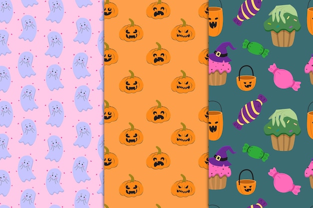 A set of seamless patterns with a Halloween theme