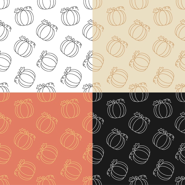 Vector set of seamless patterns with pumpkin fruit autumn harvesting autumn halloween pumpkins ornament