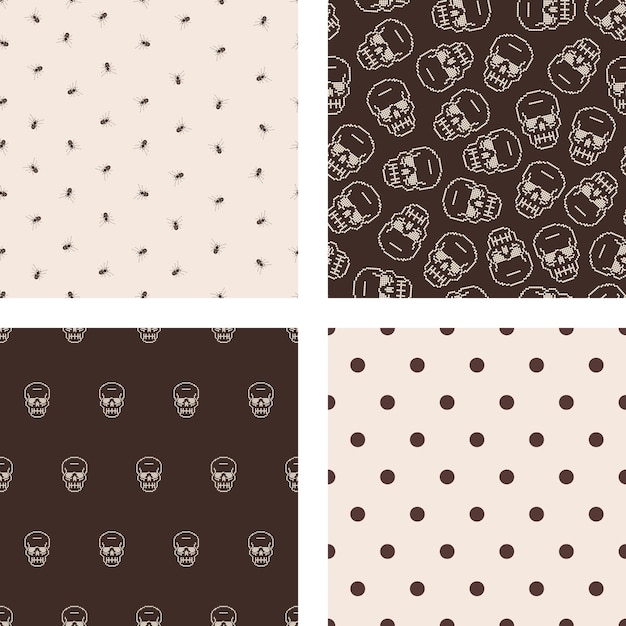 Set of seamless patterns with skulls