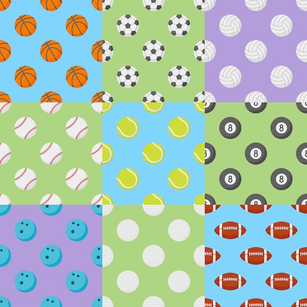 Set of seamless patterns with sports balls.