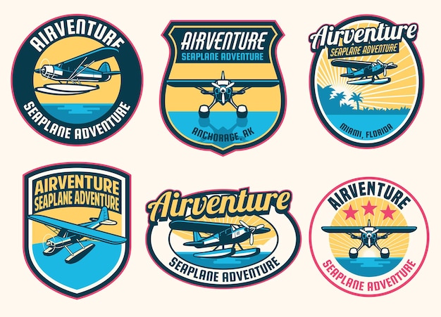 set of seaplane badge design collection