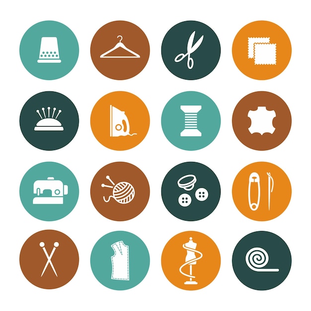 Set of sewing and knitting icons Handmade hobby activities vector flat icons