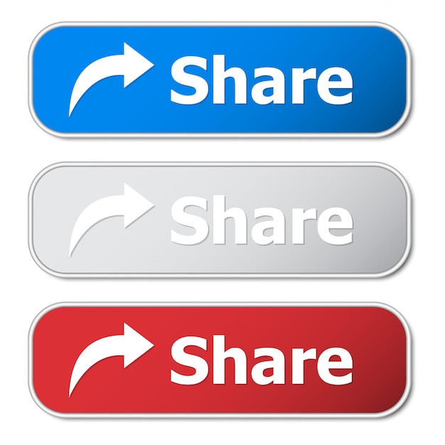 Set of share button with metal frame and shadow