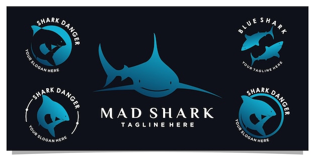 Set shark logo design with element simple concept Premium Vector