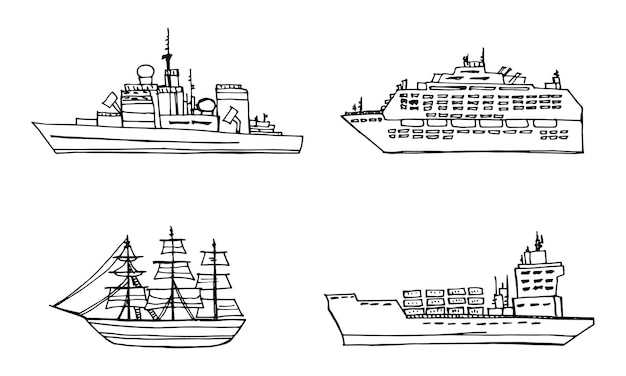 Set of ships Vector vintage sketch